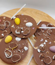 Load image into Gallery viewer, easter egg mini chocolate bar lollipop lolly creme minieggs
